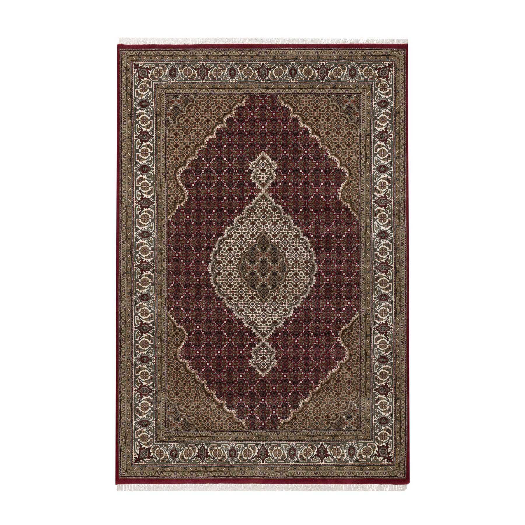 Rhubarb Red, Tabriz Mahi with Fish Medallion Design, 100% Wool, Hand Knotted, 175 KPSI, Oriental Rug